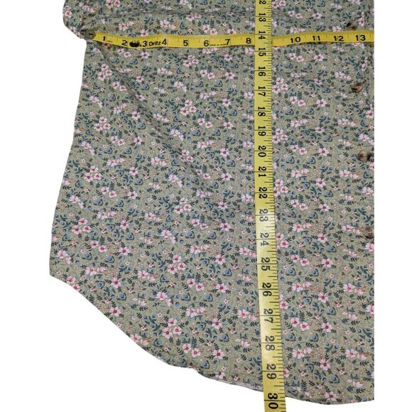 Floral Button-Up Shirt XXL Green & Pink Short Sleeve 100% Cotton - Picture 8 of 9